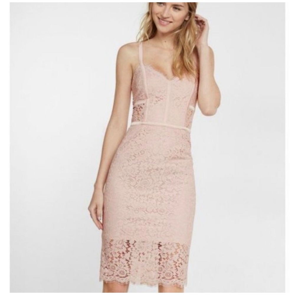 Express Blush Lace Bodycon Midi Sheath Dress Size 0
